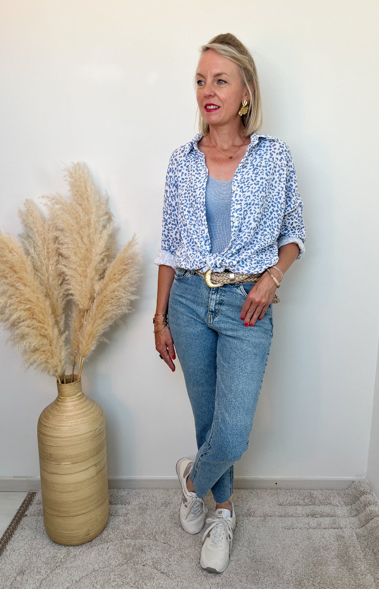 chemise gaz de coton leopard bleu
