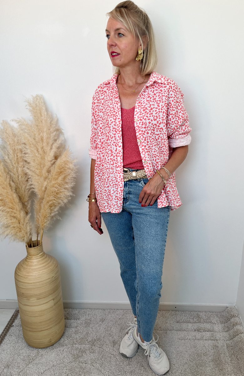 chemise gaz de coton leopard corail