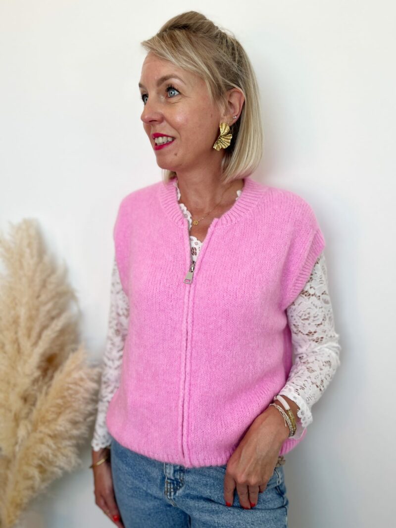 gilet sans manches zip rose 2