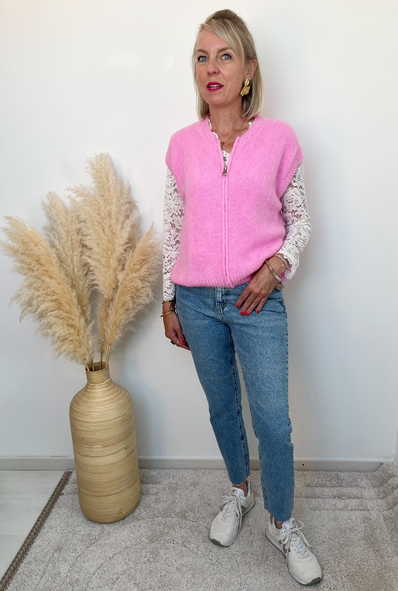 gilet sans manches zip rose