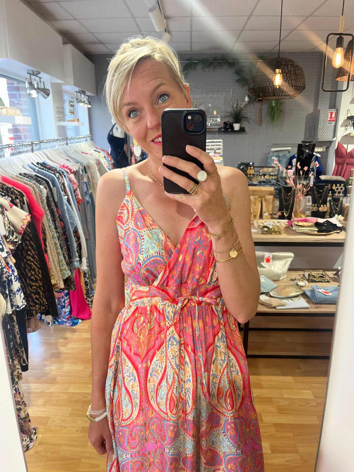 robe fines bretelles corail rose 2