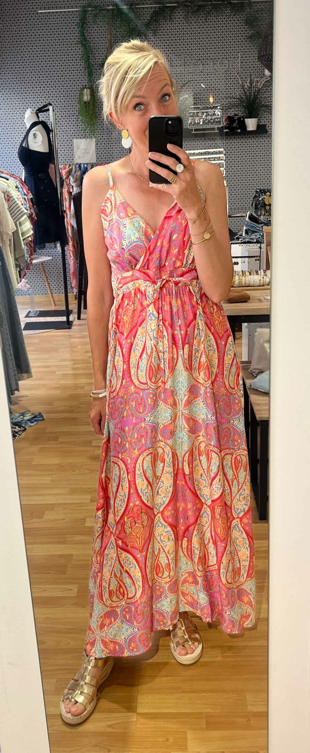 ROBE LONGUE FINES BRETELLES CORAIL