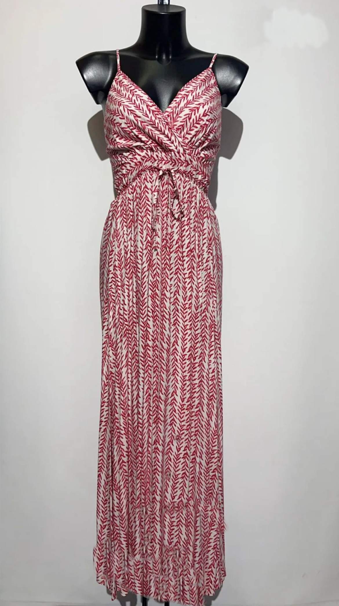 ROBE LONGUE FINES BRETELLES ROUGE BEIGE