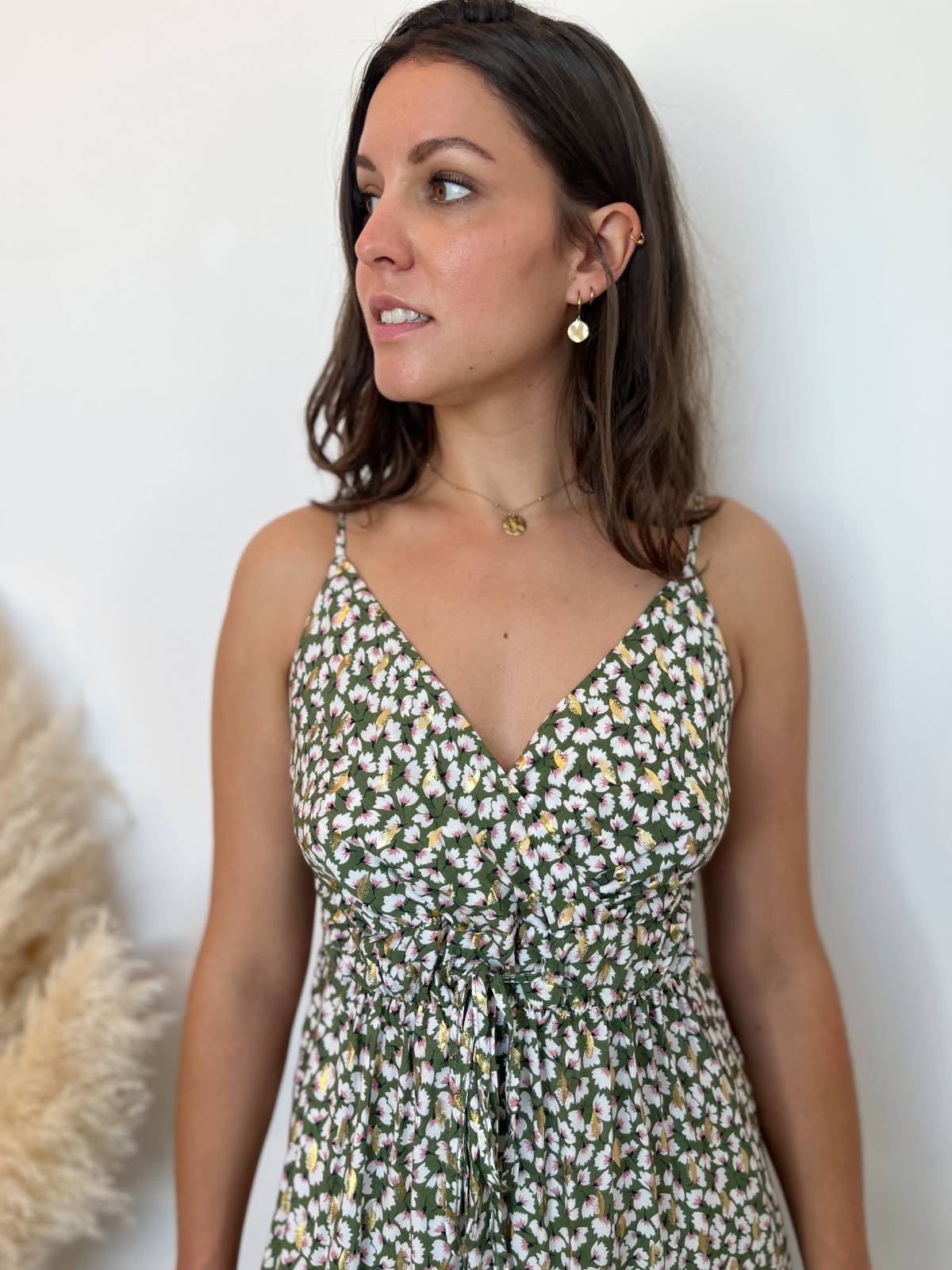 robe fines bretelles imprimé kaki 2