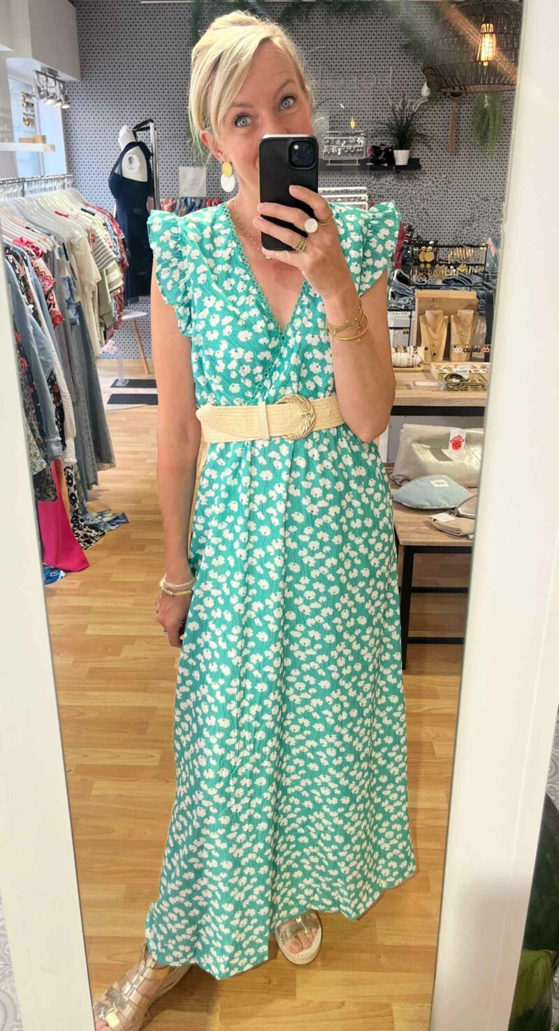 robe fleuri vert blanc 2