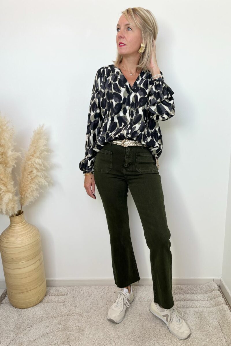 Blouse imprimée kaki 2