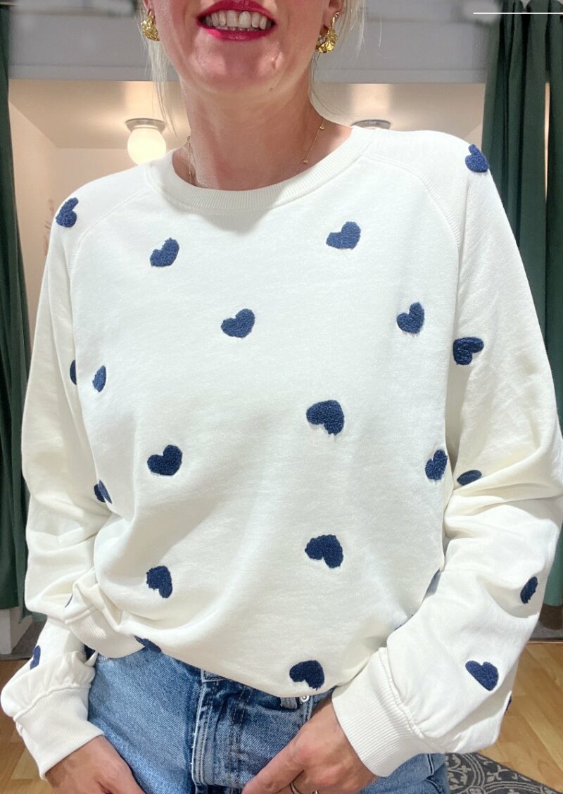 Sweat Ecru Coeur bleu