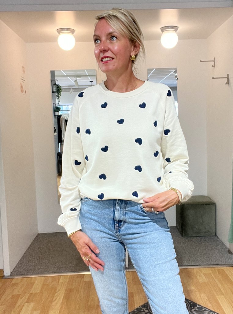 Sweat Ecru Coeur brodé bleu 2