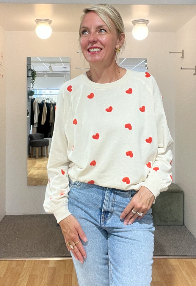 Sweat Ecru Coeur brodé corail 3