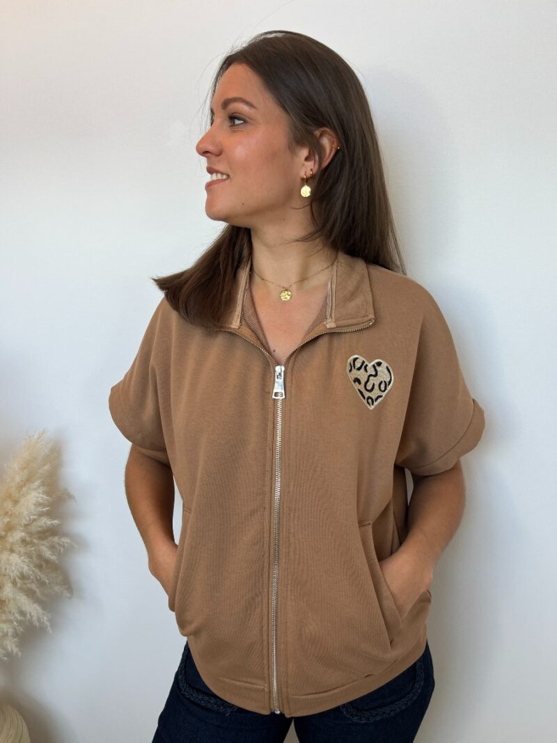 Sweat sans manches coeur leopard