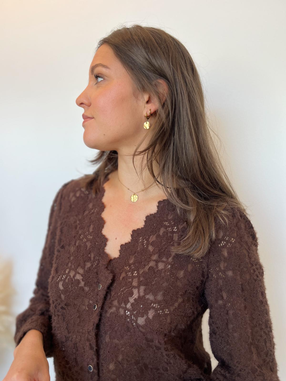 BLOUSE DENTELLE COL V MARRON