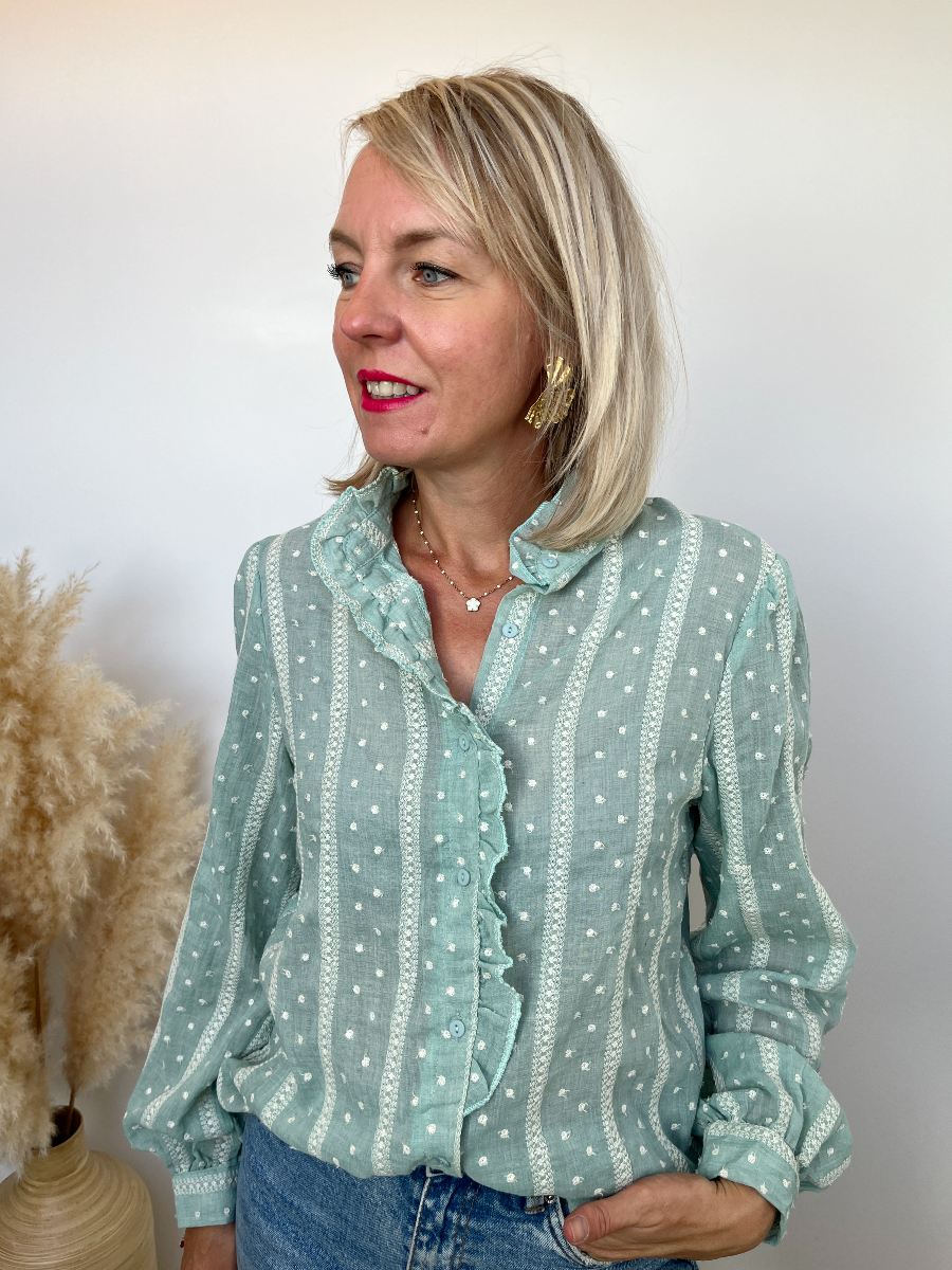 BLOUSE VOLANTS VERT D'EAU
