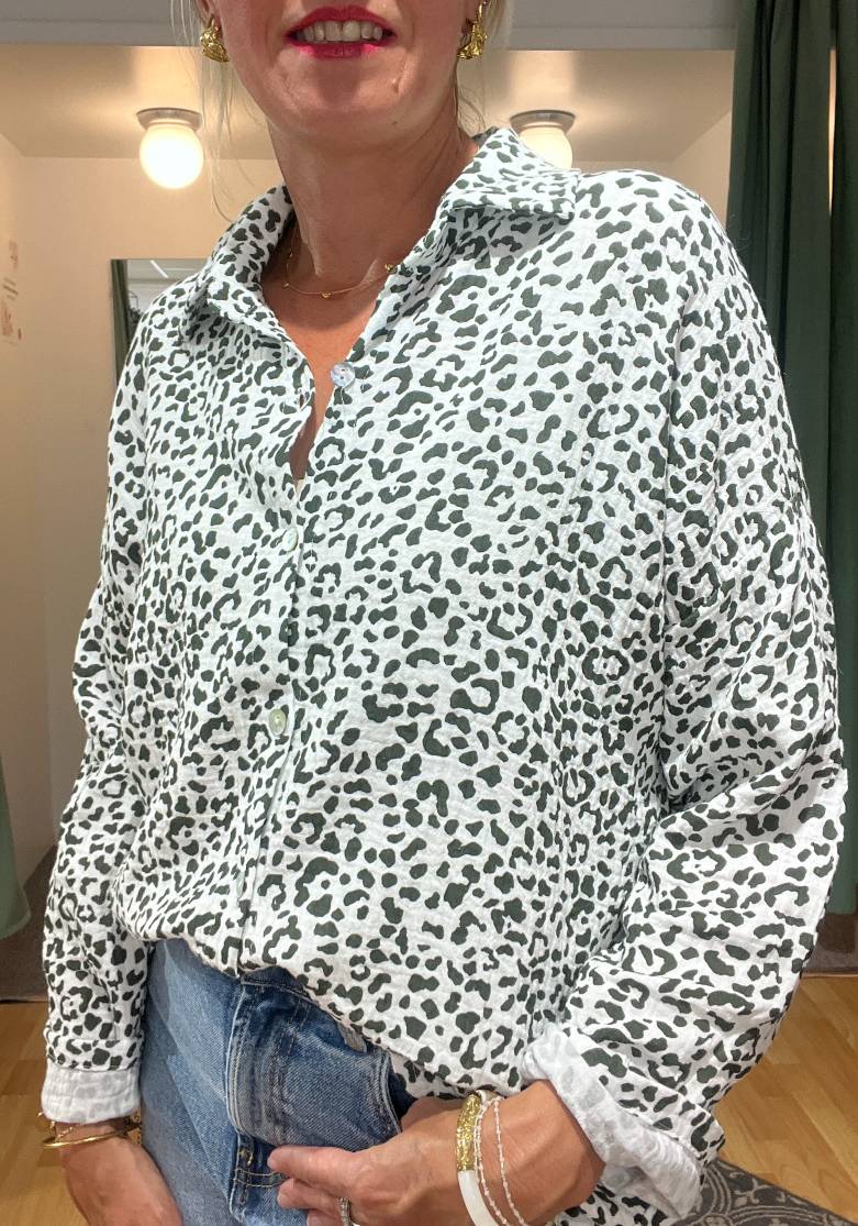 CHEMISE GAZ DE COTON LEOPARD KAKI