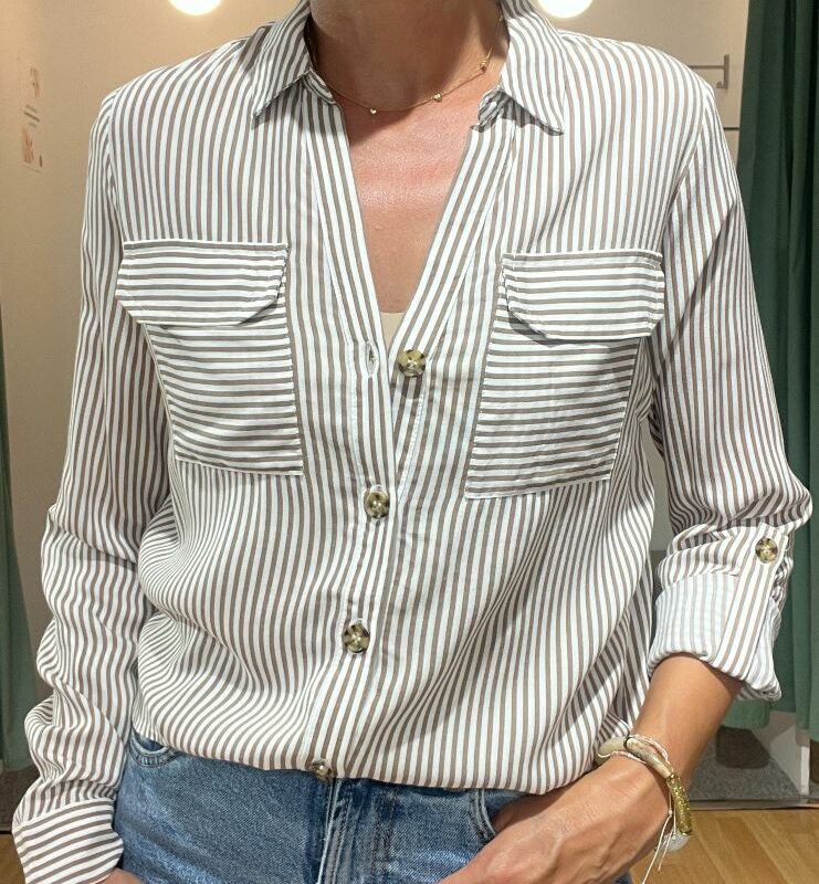 chemise rayée beige
