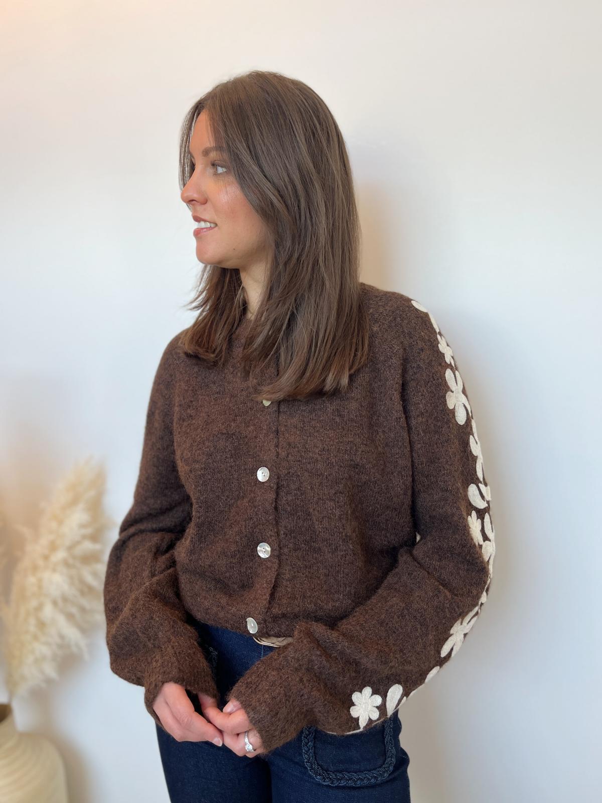 gilet broderie marron
