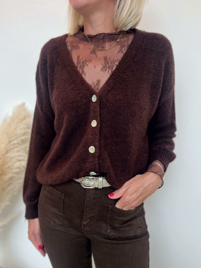 gilet col V marron 6