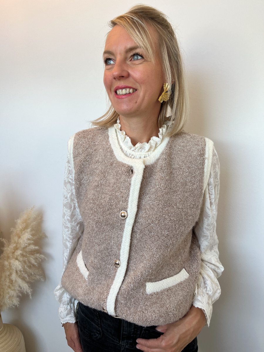 GILET SANS MANCHES BEIGE BOUTONS DORES