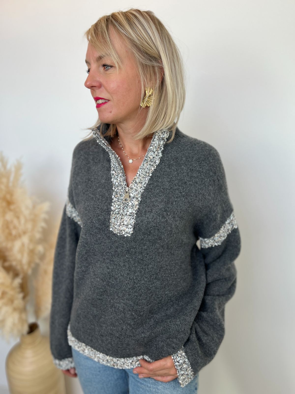 PULL ZIPPE GRIS