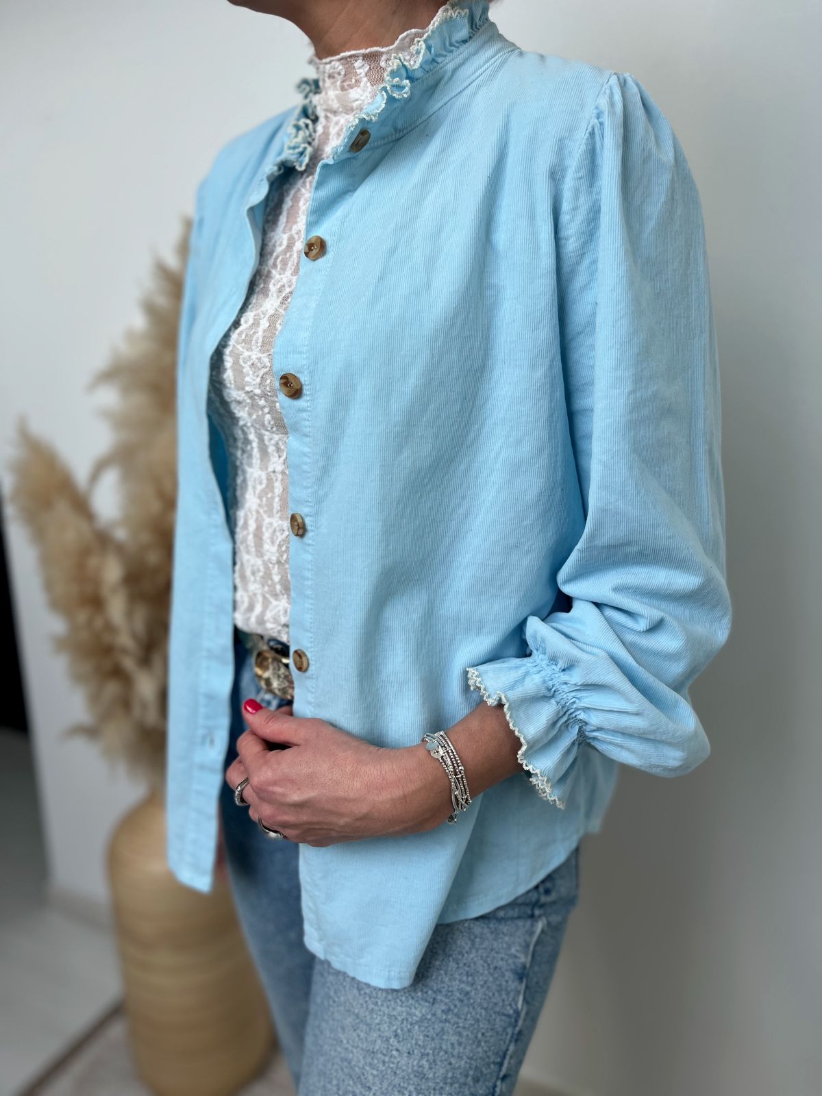 CHEMISE VELOURS FIN BLEU