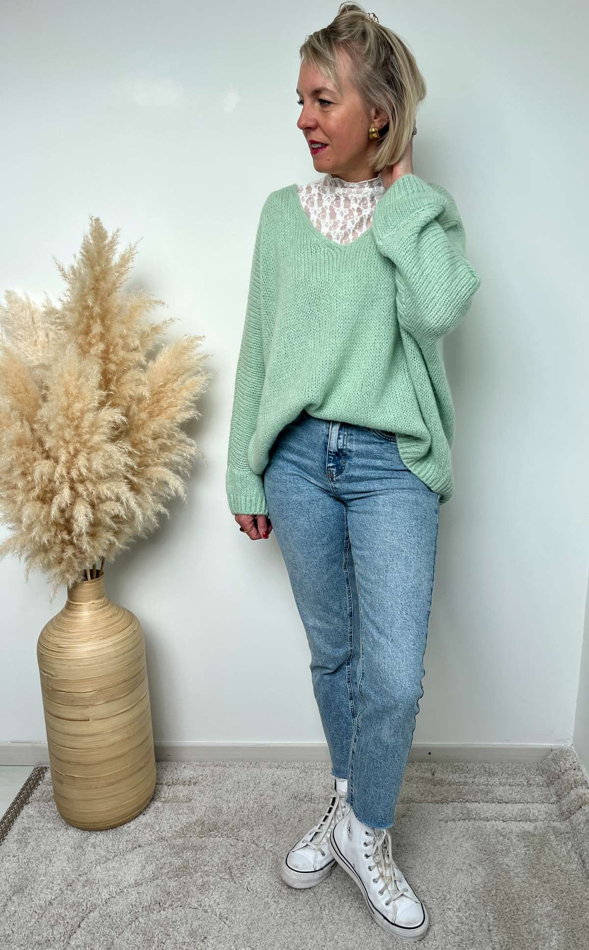 Pull Col V vert d'eau