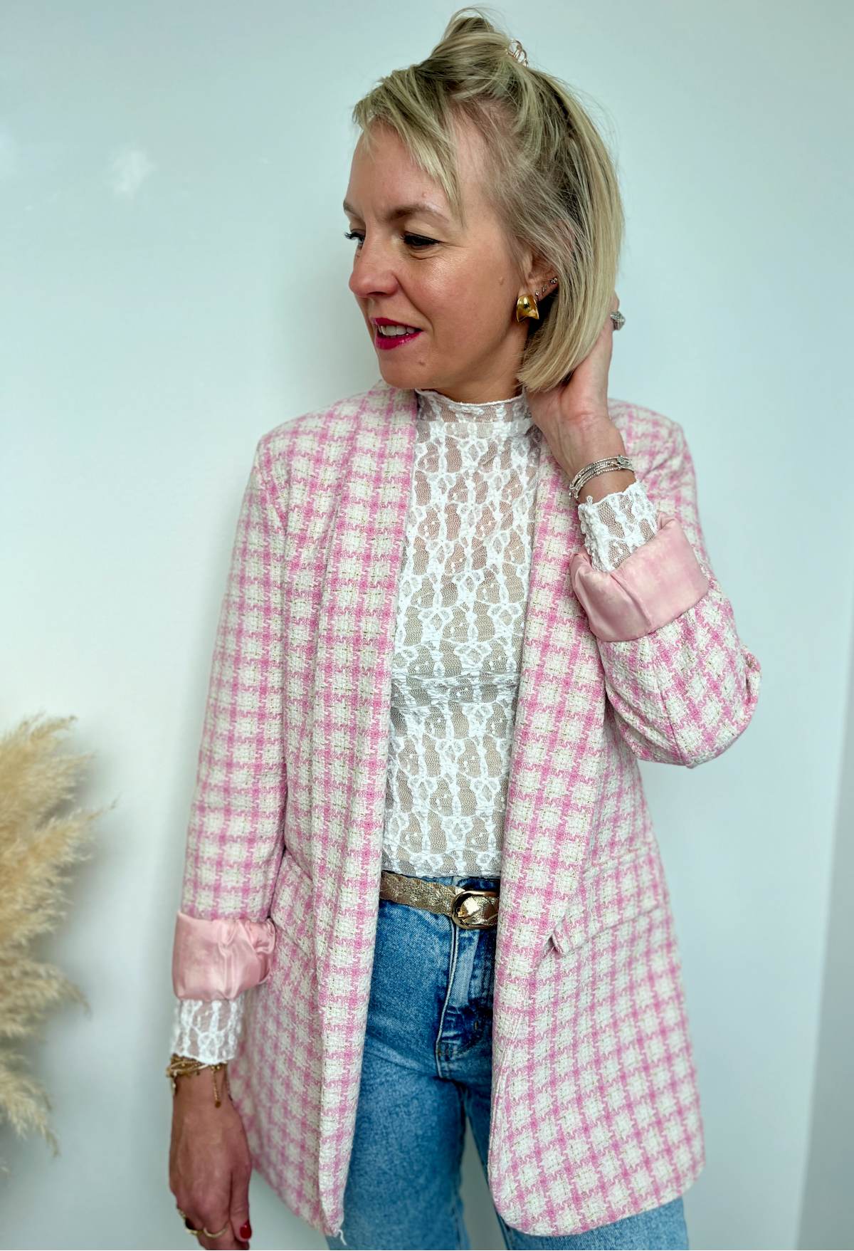 BLAZER TWEED ROSE BLANC
