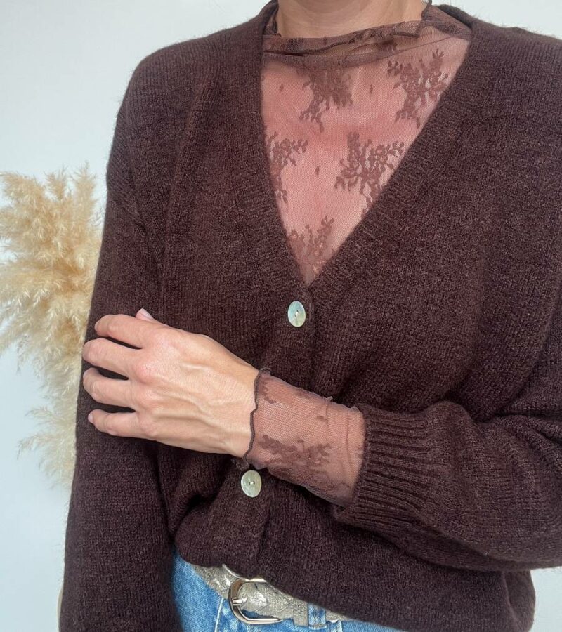 gilet col V marron 2