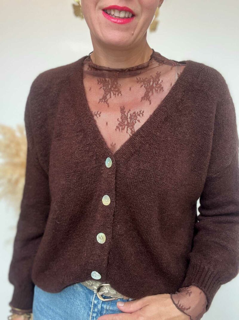 gilet col V marron
