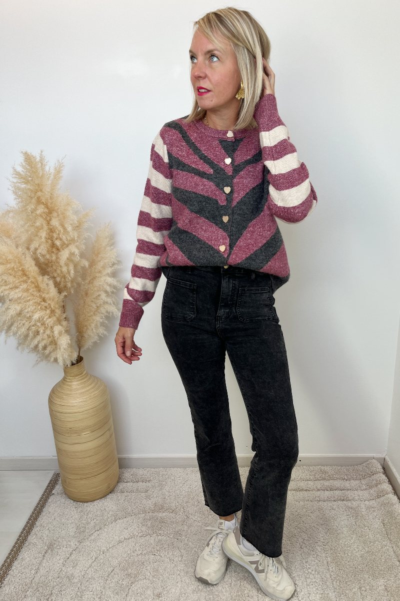 gilet imprimé gris framboise