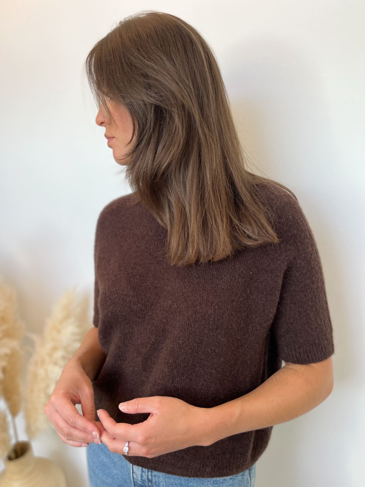 PULL MANCHES COURTES MARRON