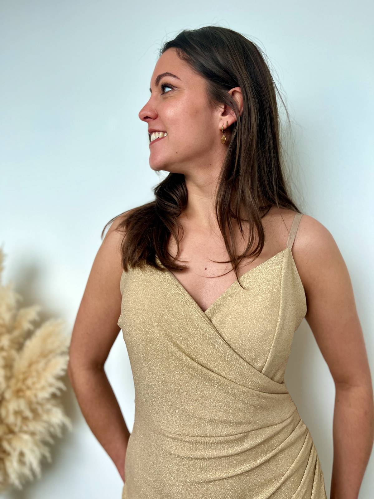 Robe longue cérémonie irisée beige