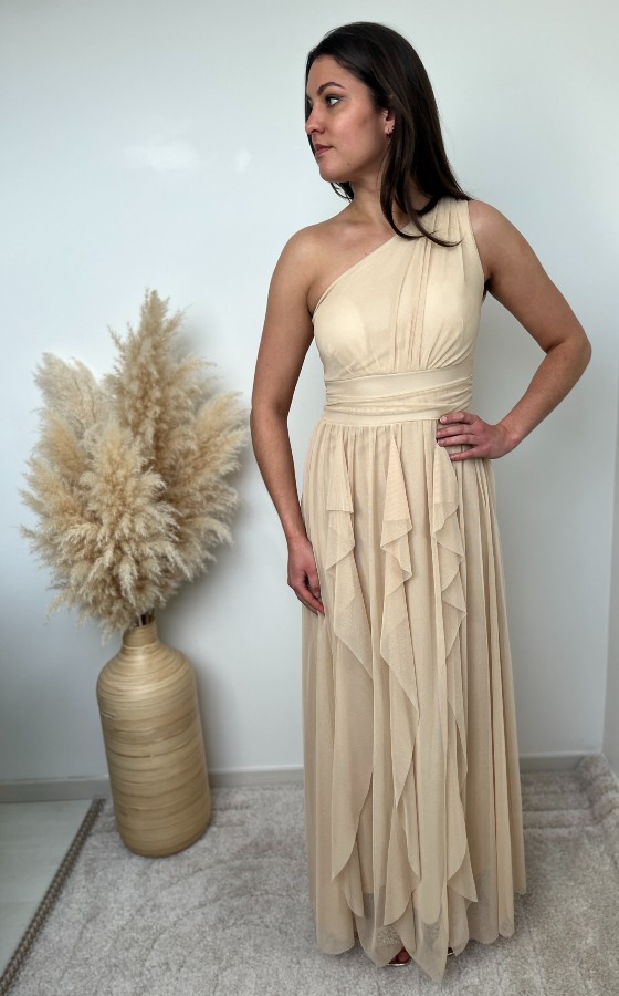 Robe asymétrique beige one shoulder