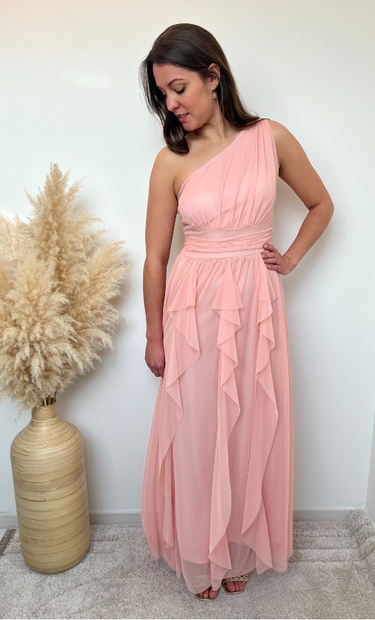 ROBE ASYMETRIQUE ROSE POUDRE