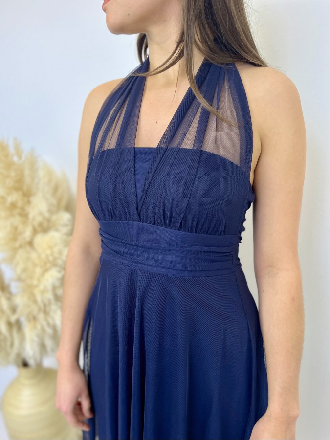 Robe cérémonie dos nu bleu marine