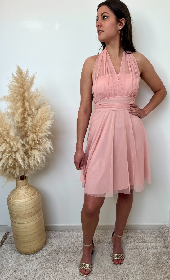 ROBE DOS NU VOILE ROSE POUDRE