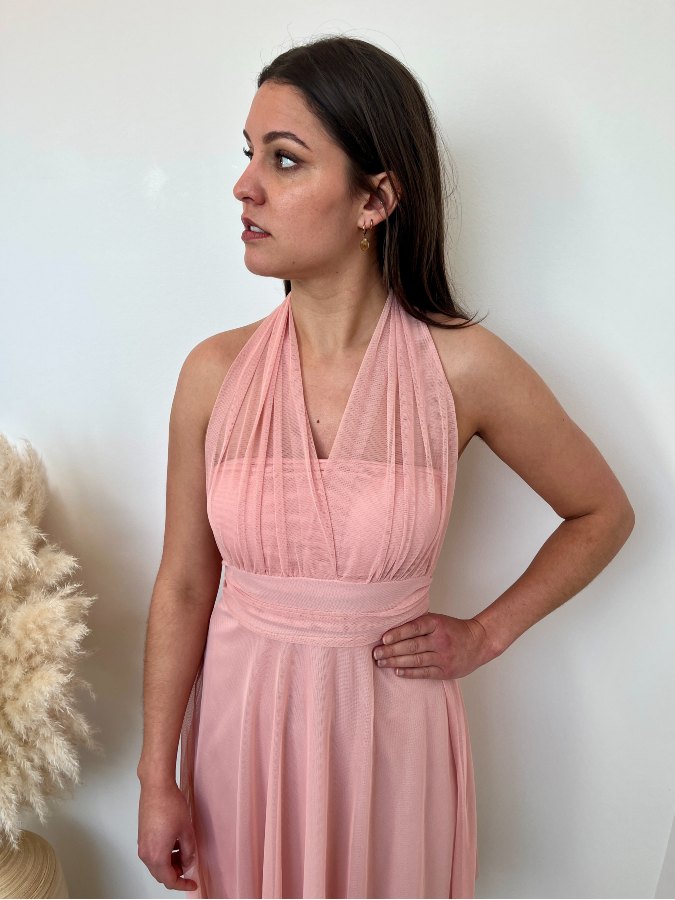 Robe voile dos nu rose poudré