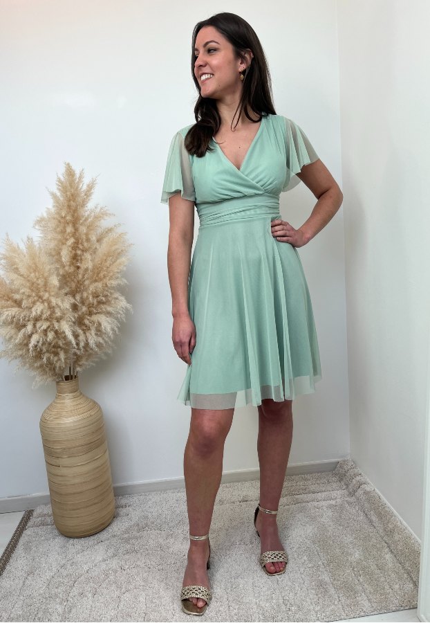 ROBE COURTE VOILE VERT SAUGE