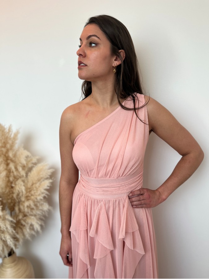 robe longue ceremonie rose poudré